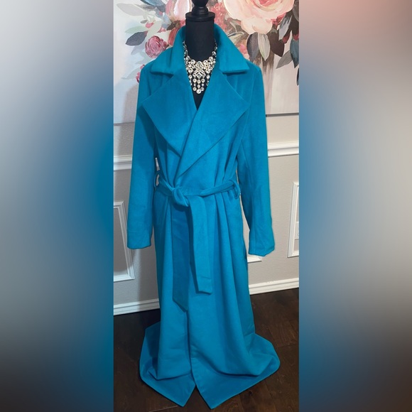 Fashion Nova Teal Long Coat || Size 1X - Picture 3 of 16
